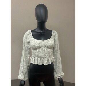 Hollister green floral smock shirt, off the shoulders, long sleeve, size XS